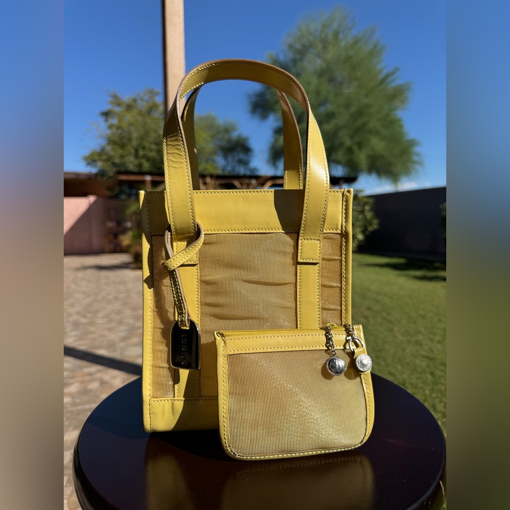 Gucci Mesh Shoulder Bag Handbag W/ Pouch Yellow Women Italy 114539